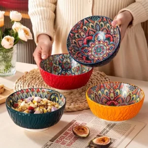 Bohemian ceramic bowls are versatile and perfect for cereals, soups, oatmeal, pasta, high-value fruit salad bowls, and are prefe
