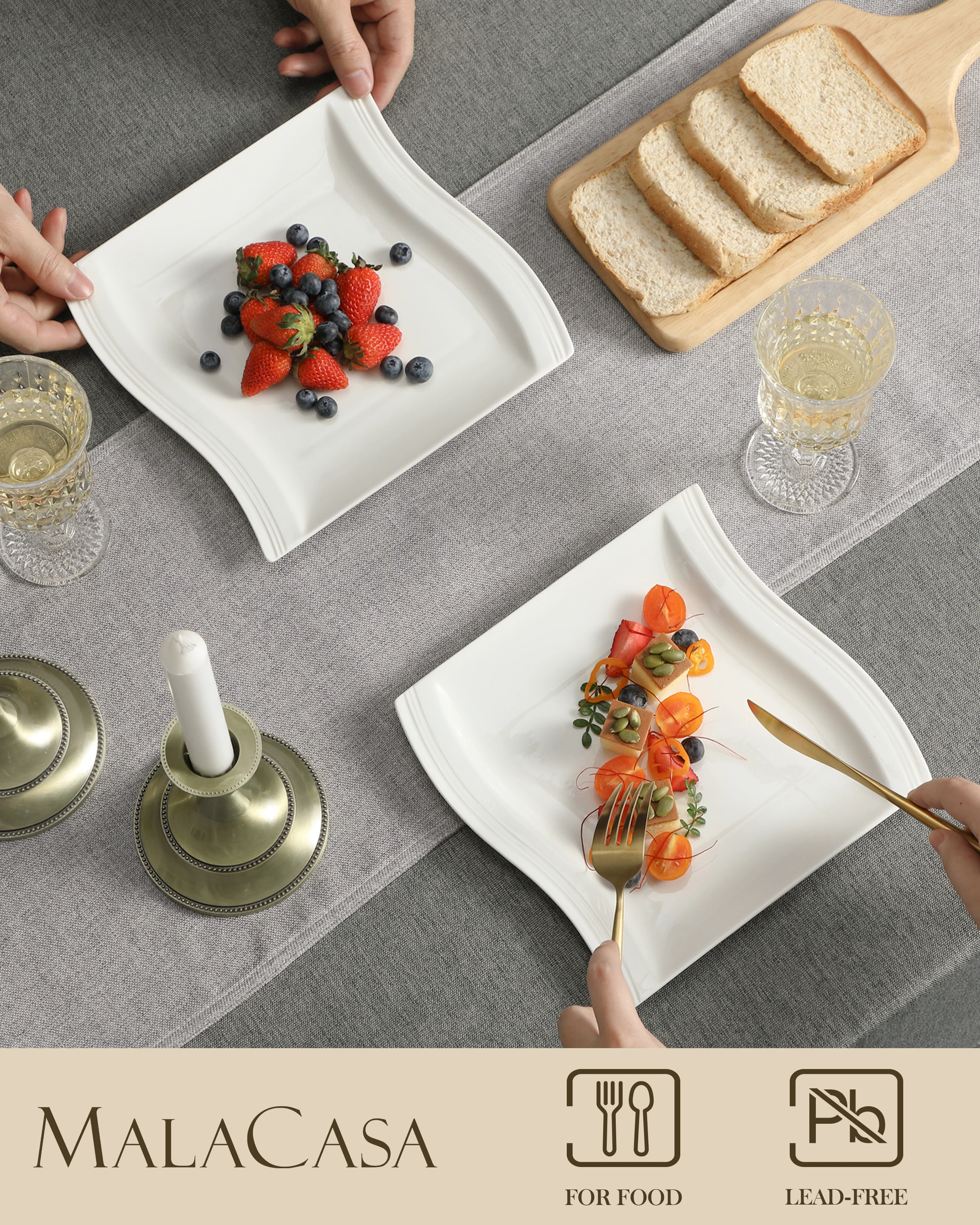 MALACASA, Series Flora, 6/12 Piece 10.25" Ivory White Porcelain China Ceramic Cream White Dinner Plates - Image 3