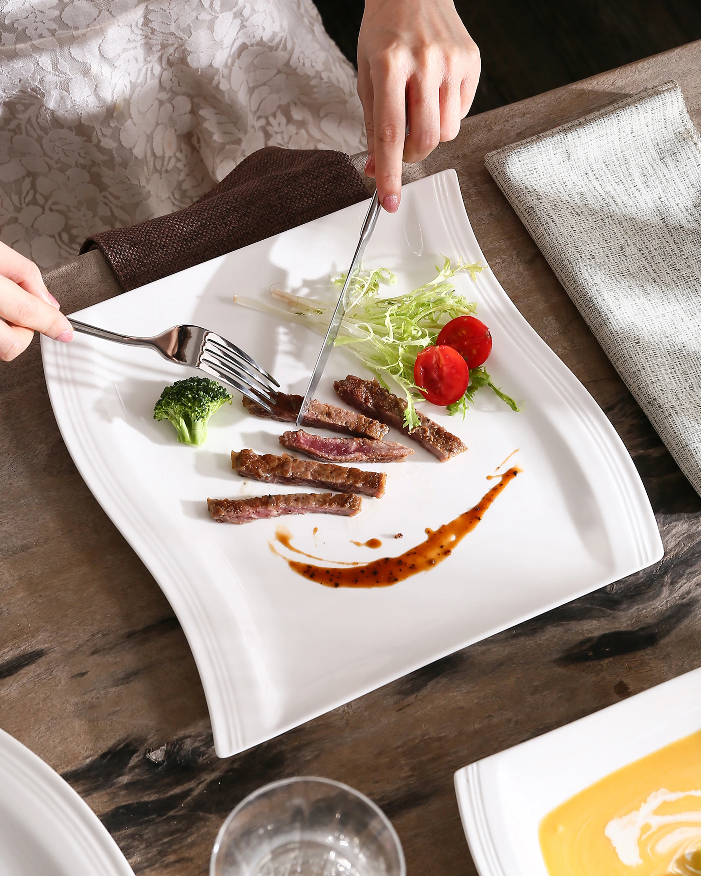 MALACASA, Series Flora, 6/12 Piece 10.25" Ivory White Porcelain China Ceramic Cream White Dinner Plates - Image 5