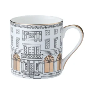 Golden Building Coffee Mug European Luxury Gold Painted Design Cups and Saucers Ceramics Dessert Plate for Kitchen Gift