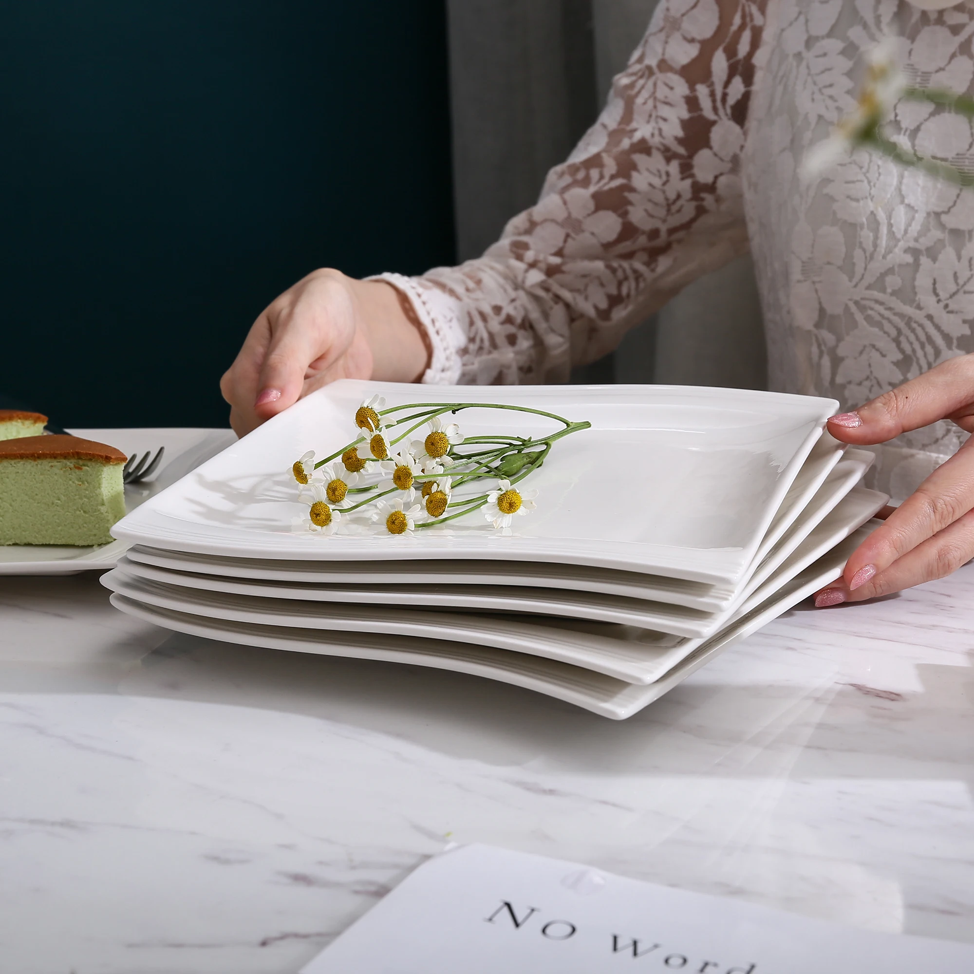 MALACASA, Series Flora, 6/12 Piece 10.25" Ivory White Porcelain China Ceramic Cream White Dinner Plates