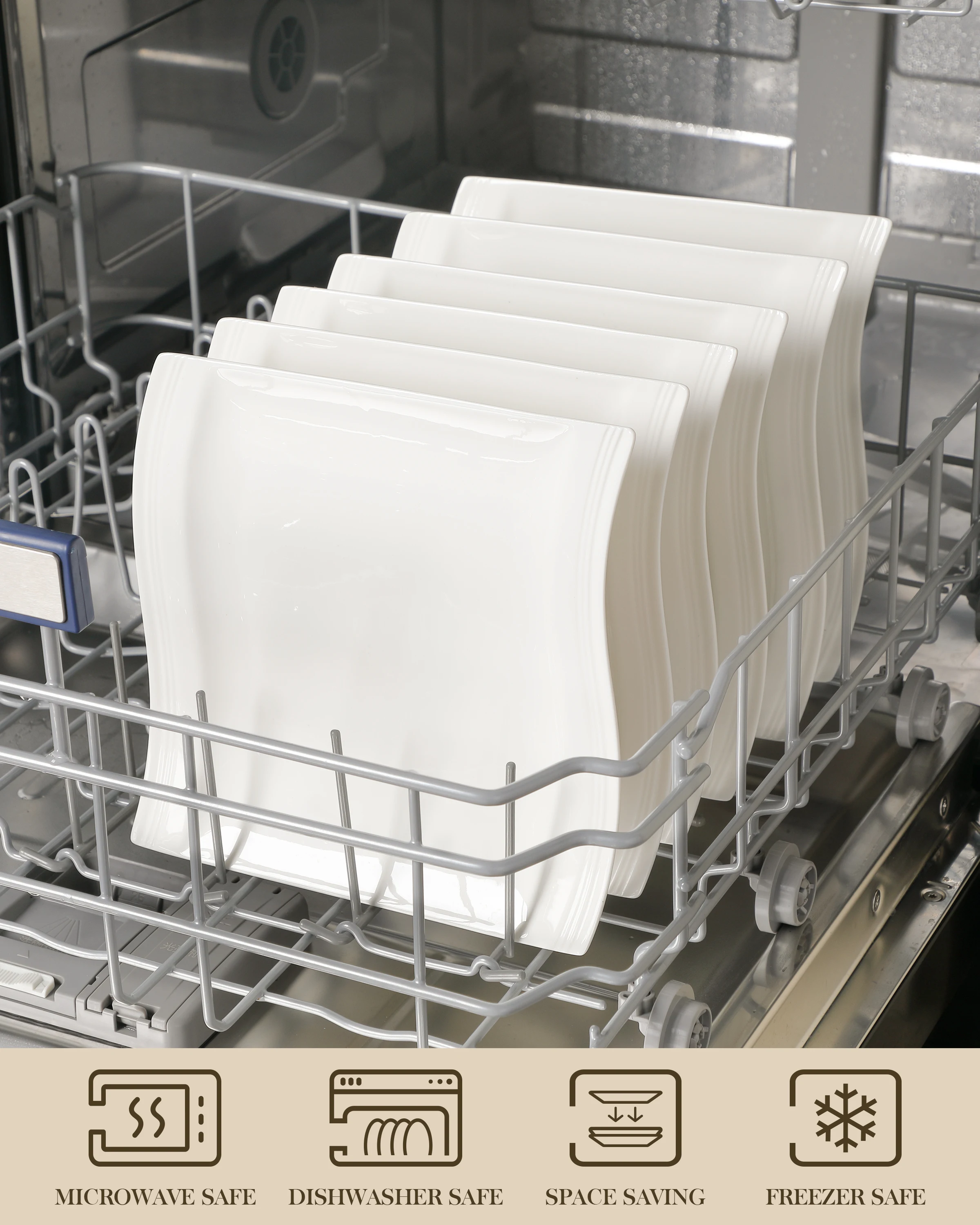 MALACASA, Series Flora, 6/12 Piece 10.25" Ivory White Porcelain China Ceramic Cream White Dinner Plates - Image 4