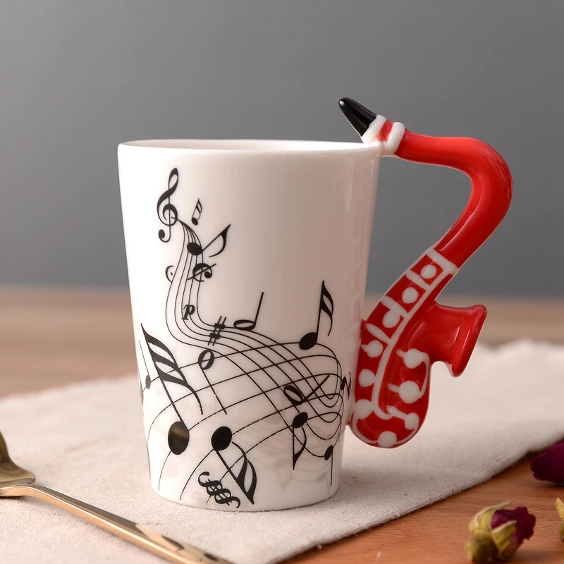 240Ml Ceramic Mug Music Ceramic Mug Cute Coffee Tea Milk Stave Mugs And Cups With Handle Novelty Gifts Blue Saxophone - Image 3