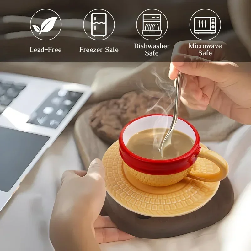 Anime Coffee Mug with Saucer Creative Luffy Ace Sabo Three Brothers Hat Shaped Ceramic Coffee Cup Child's Birthday Gift Cup - Image 3