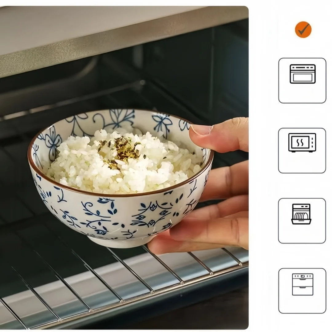 Japanese - style blue and white hand - painted 4.5 - inch ceramic bowl, retro - style rice bowl for home use. - Image 3