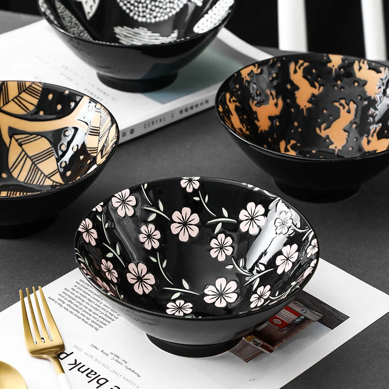 Japanese Ramen Bowl Household Soup Bowl Salad Bowl Ceramic Tableware Instant Noodle Bowl Ceramic Tableware - Image 3