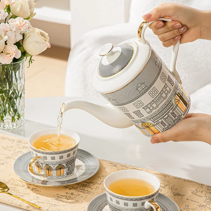 Golden Building Coffee Mug European Luxury Gold Painted Design Cups and Saucers Ceramics Dessert Plate for Kitchen Gift - Image 5