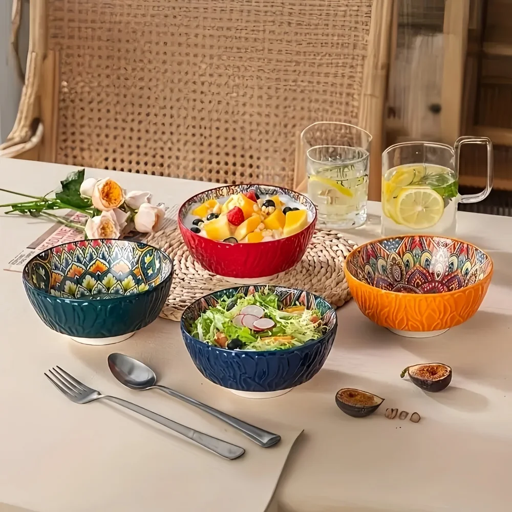 Bohemian ceramic bowls are versatile and perfect for cereals, soups, oatmeal, pasta, high-value fruit salad bowls, and are prefe - Image 4