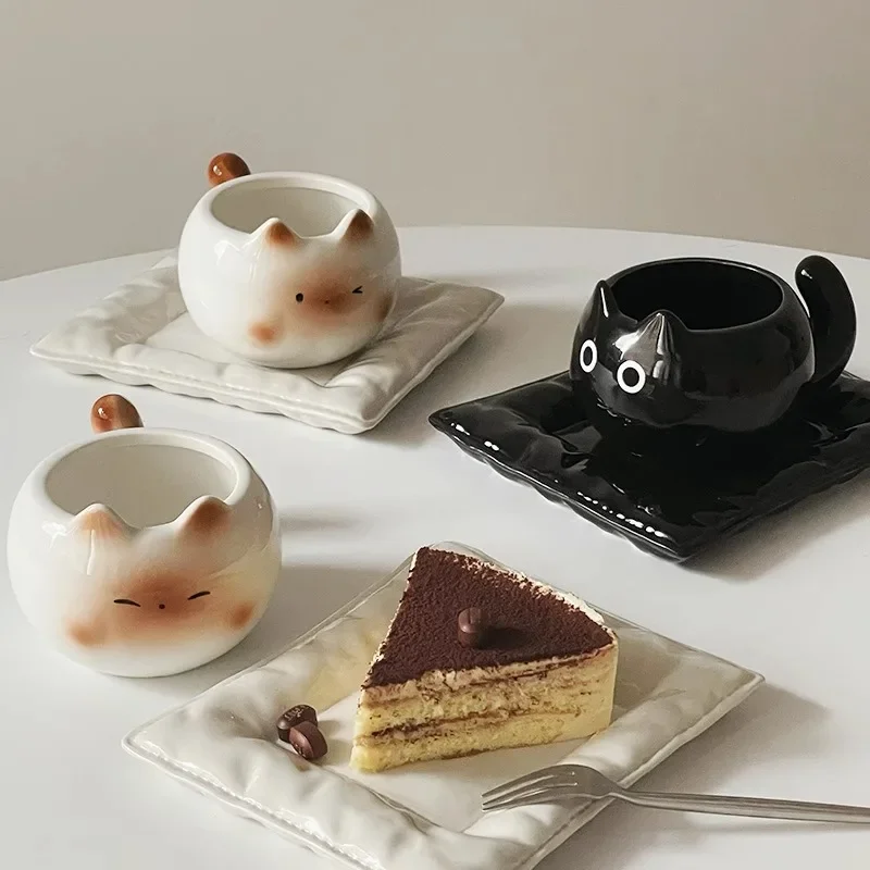 Ceramic Mug Cute Cat Shaped Underglaze Colored Cartoon Siamese Cat Coffee Cups Home Breakfast Milk Coffee Mug Birthday Gift Cup - Image 2