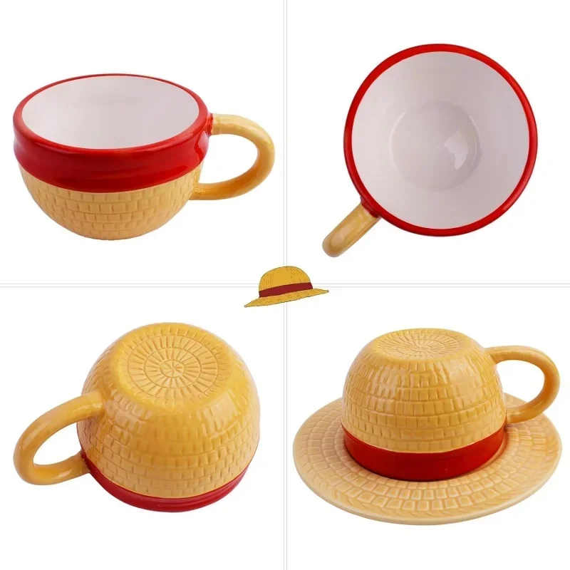 Anime Coffee Mug with Saucer Creative Luffy Ace Sabo Three Brothers Hat Shaped Ceramic Coffee Cup Child's Birthday Gift Cup - Image 6